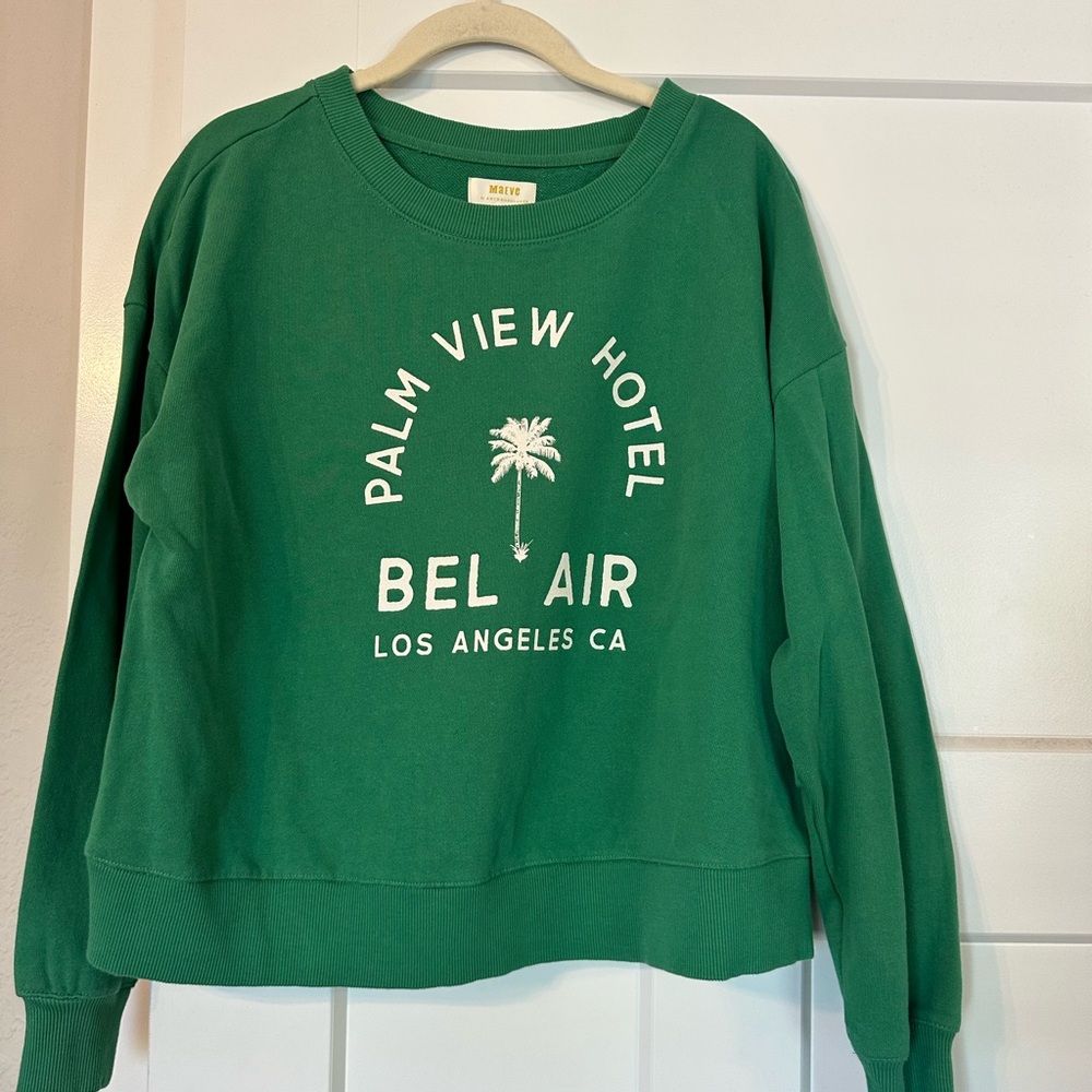 Maeve Green Crewneck Sweater with Palm Design